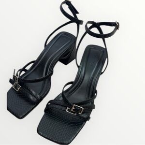 Open Edit Iliana Shoes Size 6M Black Block Heel Ankle Strap Square Toe Chic